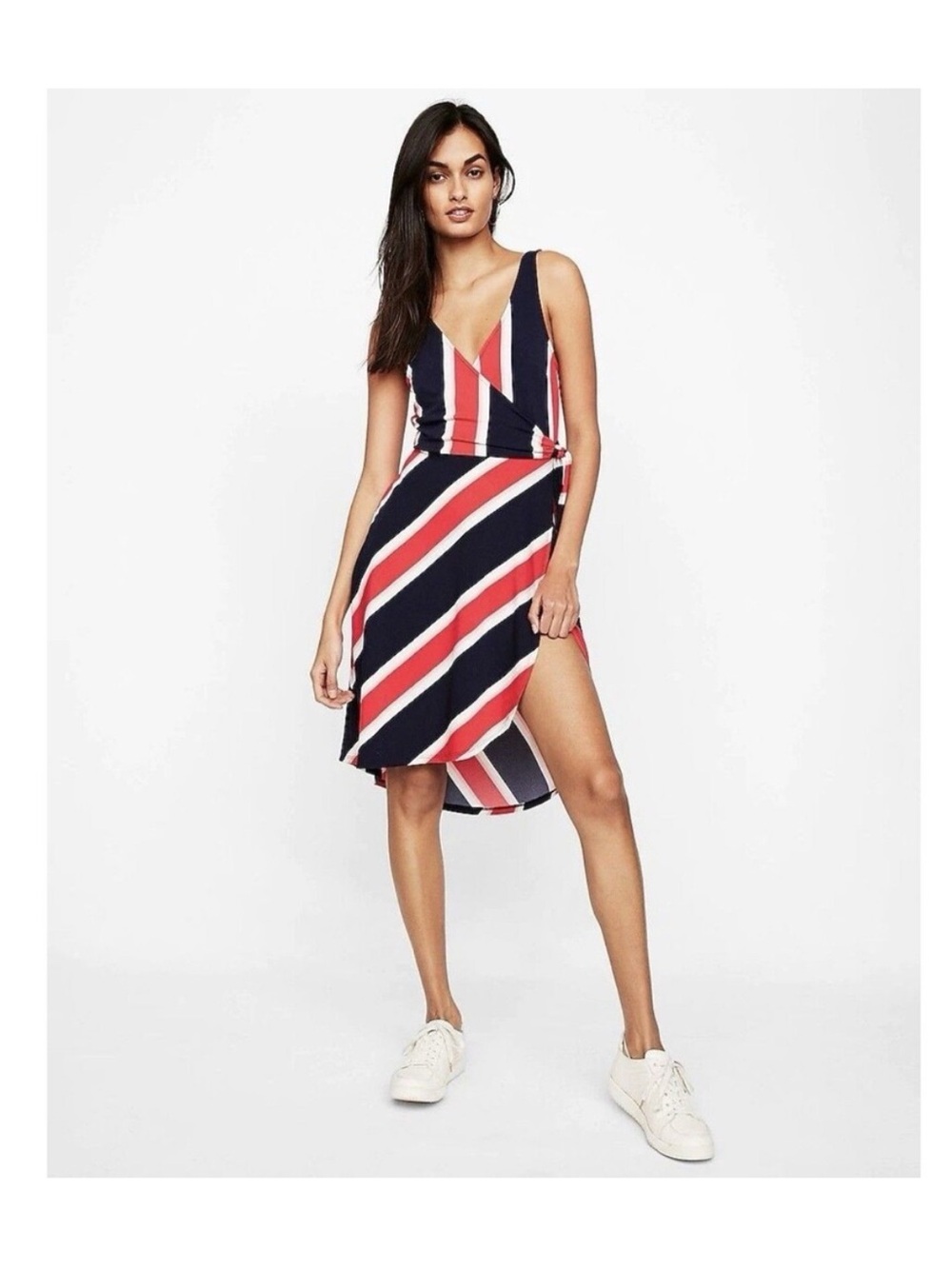 Express Strapless Red White & Blue Faux Wrap Dress